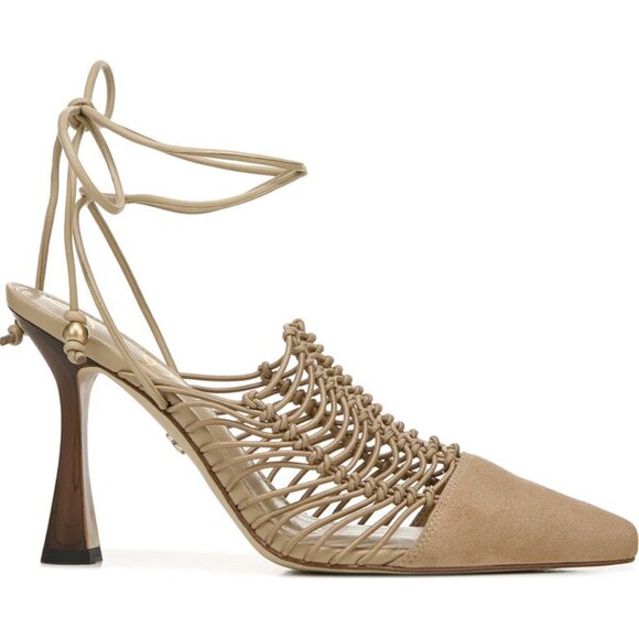 NEW SAM EDELMAN Suede Trinity Ankle Strap Dress Heels Sesame 2J4 - Picture 1 of 11